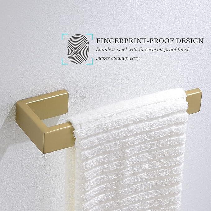 Gold Towel Bar Set 4 Pieces Bathroom Hardware Set Wall Mounted Stainless Steel,Towel Bar+Towel Holder+Towel Hook+Toilet Paper Holder,23.6 inch - ModernBath