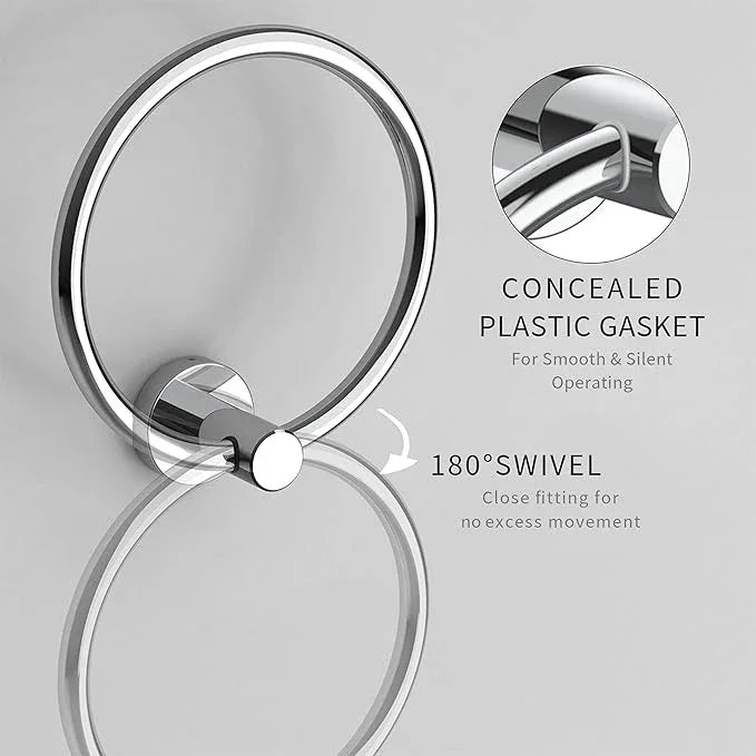 Chrome Hand Towel Holder for Bathroom (2 Pack) Kitchen Towel Ring Modern Rounded Base Wall Mount SUS304 Stainless Steel - ModernBath