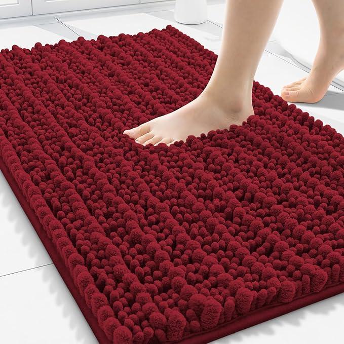 Smiry Bathroom Rugs Mat 30x20, Extra Soft Absorbent Chenille Bath Rugs, Non Slip Rubber Backing Machine Washable Quick Dry Bath Mats for Bathroom Floor, Tub, Shower, Home Decor Accessories, Red - ModernBath