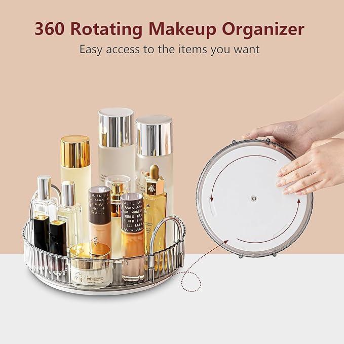INVSSENE Corner Bathroom Countertop Organizer, Vanity Organizer Trays for Counter, Makeup Organizers, Perfume Tray, Skincare Shelf Storage Gifts for Women Girl Student (Smoky Gray 1 Tier) - ModernBath