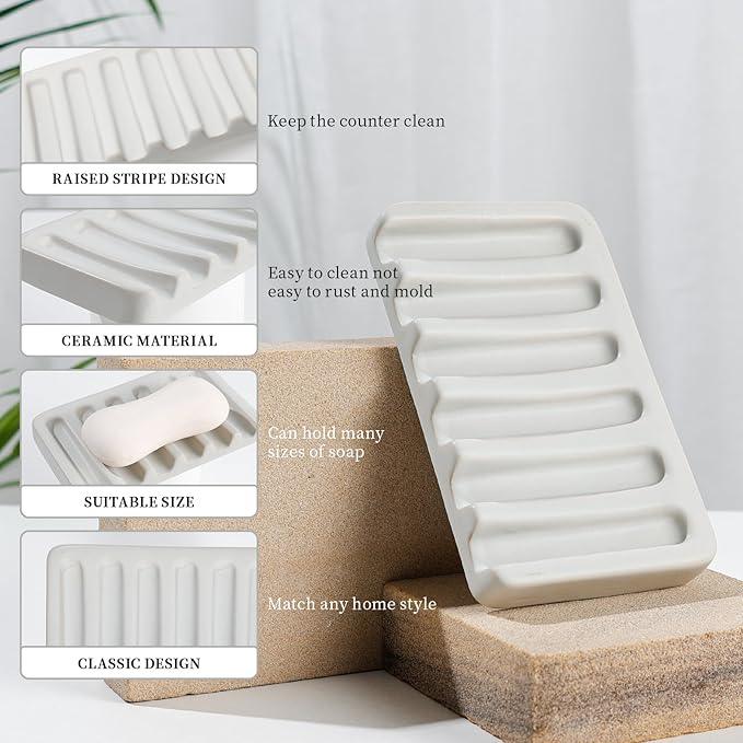 BosilunLife Ceramic Bathroom Accessories Set - Bathroom Counter Soap Set Light Grey Bathroom Decor Sets Accessories Bathroom Lotion Soap Dispenser and Toothbrush Holder Set, Soap Dish, Apothecary Jars - ModernBath