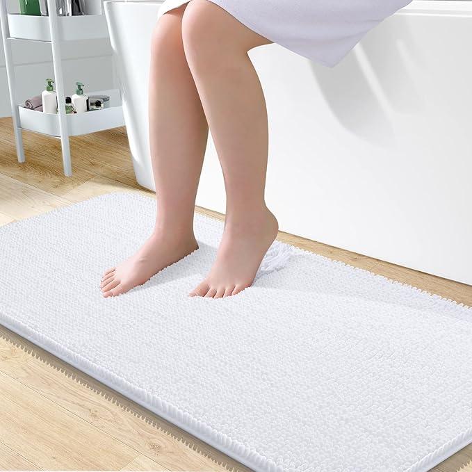 OLANLY Bathroom Rugs 50x30, Extra Soft Absorbent Chenille Bath Rugs, Rubber Backing Quick Dry, Machine Washable Bath Mats for Bathroom Floor, Tub and Shower, Home Decor Accessories, White - ModernBath