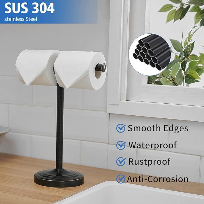 RUMOSE 13 Inch Oil Rubbed Bronze Towel Stand Hand Towel Holder Bathroom Kitchen Vanity Countertop T-Shape Towel Rack Free Standing Stainless Steel Towel Bar Towel Ring - ModernBath
