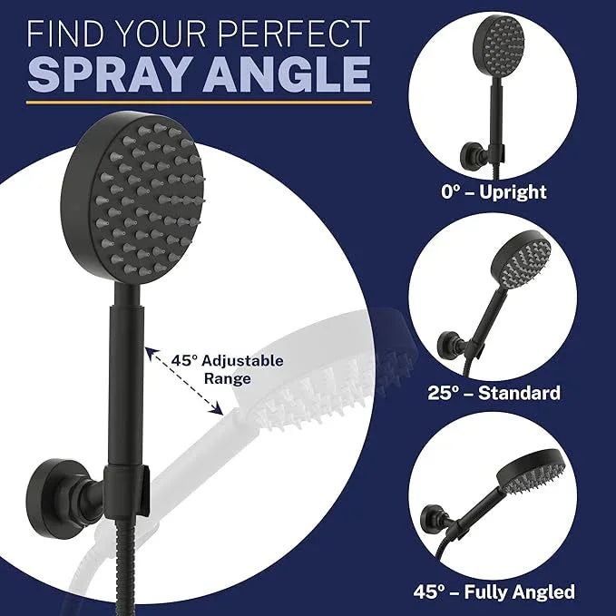 HammerHead Showers Solid Metal Handheld Showerhead Holder Wall Mount, Adjustable Screw-Mounted Pivot Ball, Shower Hose Holder, Fits Most Handheld Showerheads, Matte Black - ModernBath
