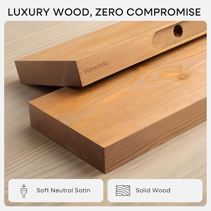 Homeforia 16 inch Golden Oak Floating Shelf, High End Solid Real Wood 16inch Small Floating Shelves for Wall Mounted, Oak Wooden 16in Floating Shelves, Heavy Duty Bracket, 16 X 6.5 X 1.75 in, Set of 3 - ModernBath