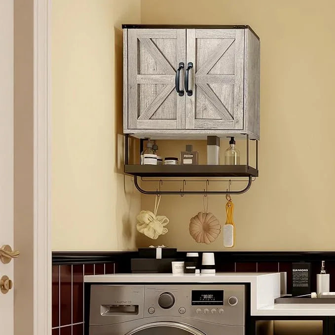 Over The Toilet Storage Cabinet, Bathroom Above Toilet Cabinet Organizer with Doors and Adjustable Shelves, Bathroom Shelf Organizer with Anti-Tip Device & Drain Rack, White (Brown) - ModernBath