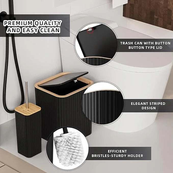 XLHOMO Bathroom Accessories Set - Elegant Black Bathroom Set, 10PC Bathroom Accessory Set, Toilet Brush, Trash Can, Qtip Holder Dispenser & Soap Dispenser - ModernBath