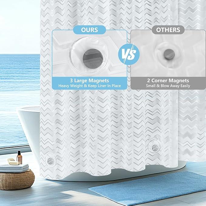 Seenus Waterproof PEVA White Striped Shower Curtain Extra Long 72 x 78 inch, 3D Frosted Shower Curtain Liner with 3 Weighted Magnets, Semi Transparent Plastic Shower Curtain Lightweight for Bathroom - ModernBath