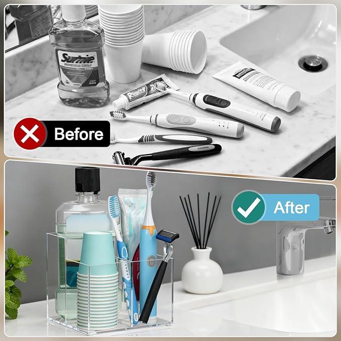 CWYEYE Toothbrush Holder, Clear Acrylic Toothbrush Holders for Bathrooms, Large Capacity Electric Toothbrush and Toothpaste Holder for Bathroom Countertop - ModernBath