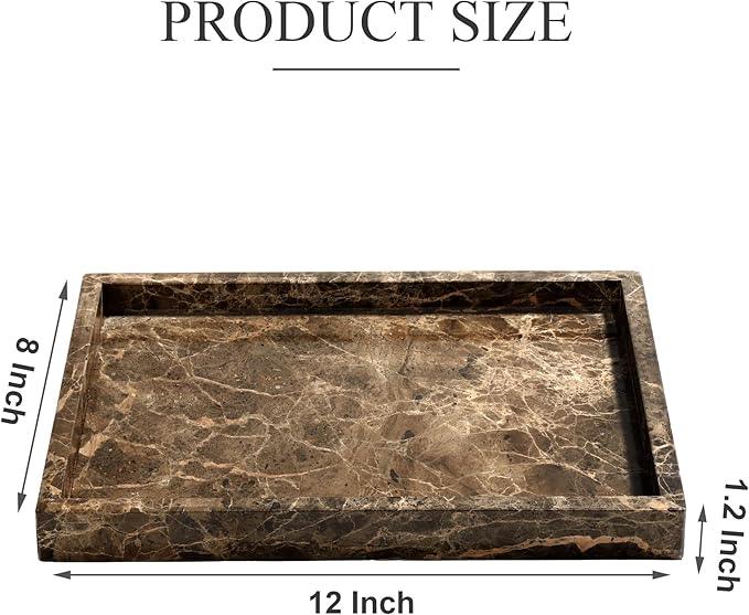 Real Natural Marble Tray for Bathroom, Genuine Marble Stone Vanity Tray, Luxury Storage Trays for Kitchen, Vanity, Home Decor, Dresser, Non-Resin/Non-Ceramic, 12"x 8"x 1.2", Dark Brown - ModernBath