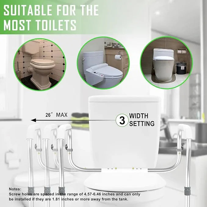 ZOLIQUEX Toilet Safety Rail for Seniors with 2 Reinforced Nuts, Height & Width Adjustable Toilet Safety Frame for Elderly, Handicap & Disabled Bathroom Assist Rail with Armrests 250 LB (White) - ModernBath