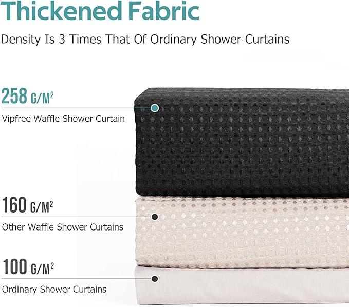 Vipfree 3 in 1 Shower Curtain Set, Waffle Shower Curtain and Liner Set with 6 Double Sided Shower Curtain Hooks, 258GSM Luxury Weighted Cloth Shower Curtains for Bathroom, 36 W x 72 H, Black - ModernBath