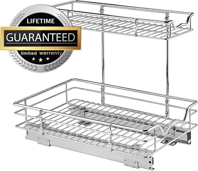 HOLDN’ STORAGE Under Sink Organizers and Storage - 2 Tier slide out Cabinet Organizer With Sliding Drawers For Inside Cabinets- Lifetime Limited Warranty 11" W x 18" D x 15”H, Chrome - ModernBath