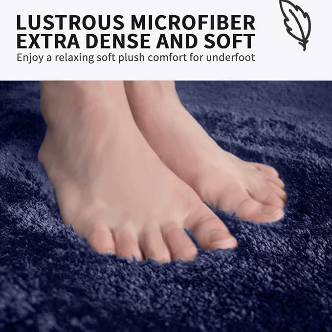 FIFU Bathroom Rugs 20" W x 32" L, Bath Mat for Bathroom, Bedroom, Laundry Room & Kitchen, Non-Slip Rubber Latex Backing, Extra Soft and Absorbent Microfiber Carpet, Machine Washable Rug, Navy Blue - ModernBath