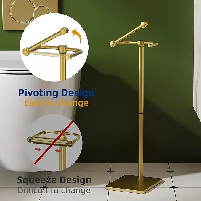 RUACQ Toilet Paper Holder Stand, Bathroom Toilet Paper Roll Holder Free Standing, Toilet Tissue Holder Stand with Post Pivoting Design, Stable Weighted Base, SUS304 Stainless Steel (Brushed Gold) - ModernBath