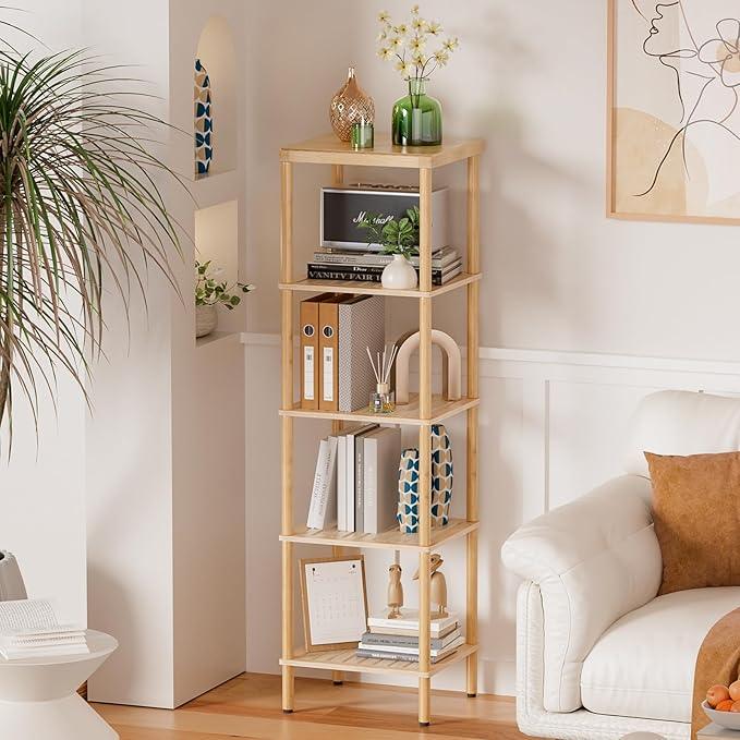 AmazerBath 5-Tier Bamboo Bathroom Shelf, Bathroom Standing Shelves, Multifunctional Shelving Unit for Living Room Bedroom Kitchen, Natural Color - ModernBath