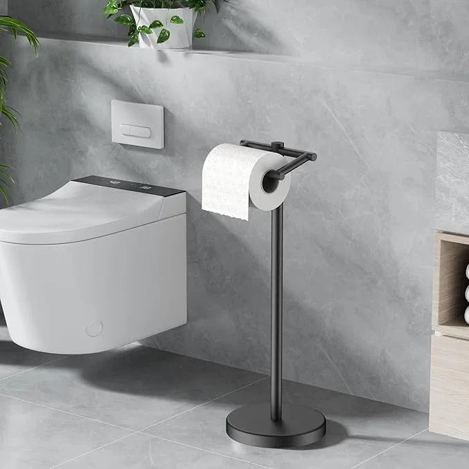FORIOUS Toilet Paper Holder Wall Mount, Stainless Steel Rustproof Double Post Pivoting Tissue Roll Holder for Bathroom, Commercial Toilet Paper Dispenser Toilet Paper Stand, Matte Black - ModernBath