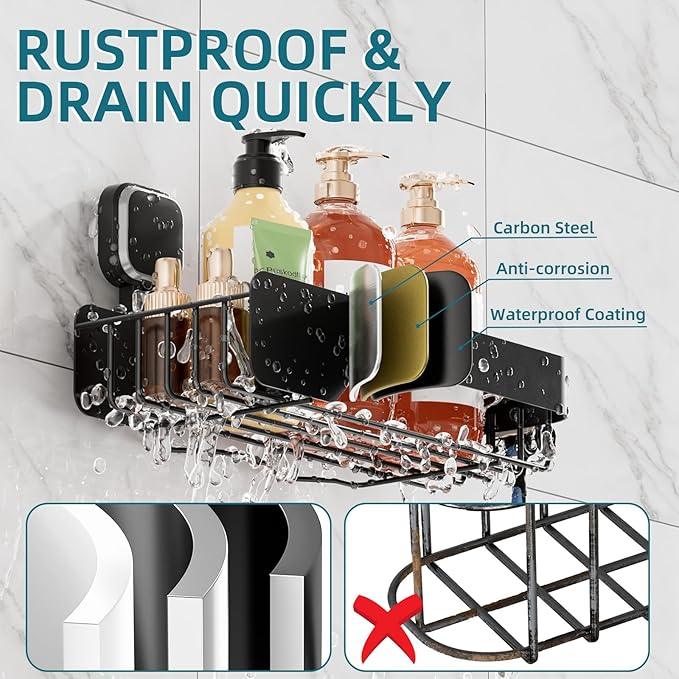 TAILI Shower Caddy Suction Cup 2 Pack,Stainless Steel Rustproof Shower Shelves,No Drilling Wall Mounted Basket,Large Capacity,Removable Suction Cup Bathroom Organizers & Home Decor,Black - ModernBath