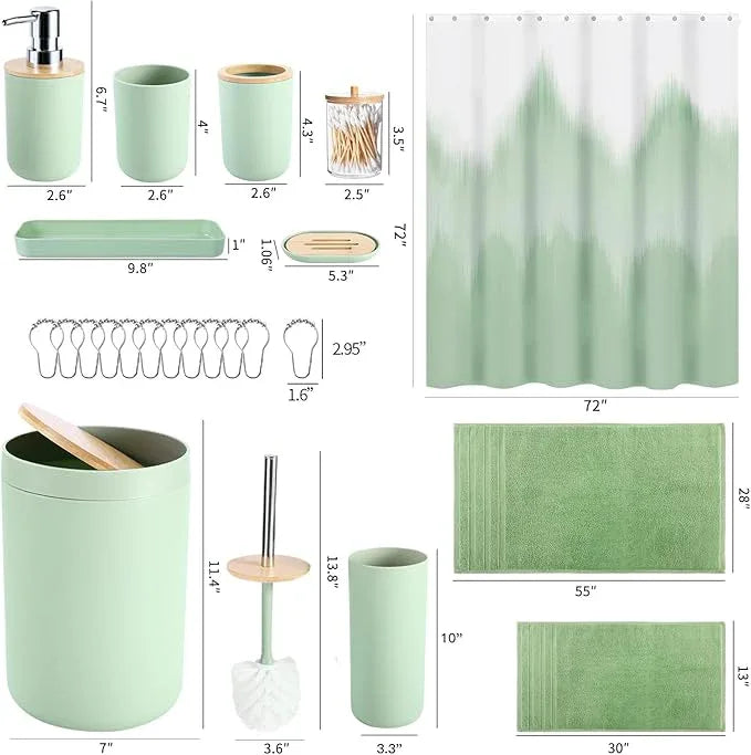 iMucci Bathroom Accessories Bathroom Sets with Shower Curtain, Bath Towel Set, Trash Can, Toilet Brush, Soap Dispenser, Bathroom Accessories Set Complete - ModernBath