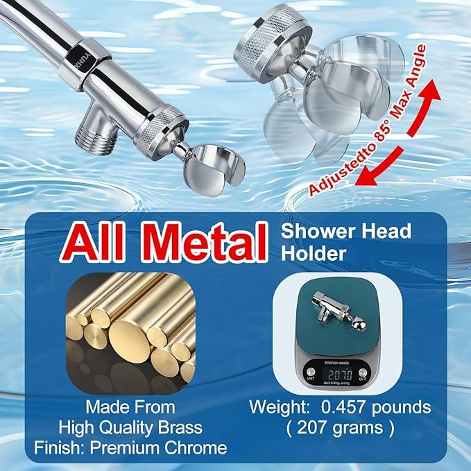 Shower Head Holder All Metal, Brass Adjustable Shower arm Bracket for Handheld, Hand held Showerhead Holder (B-Style Shower Arm Mount Premium Chrome - ModernBath