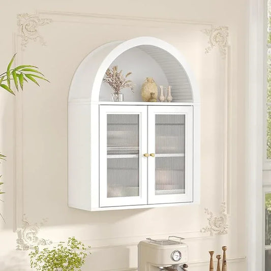 Arched Bathroom Cabinet, Wall Mounted Bathroom Cabinet with Acrylic Doors and Adjustable Shelf, for Kitchen, Living Room, Laundry Room, Restroom, White - ModernBath