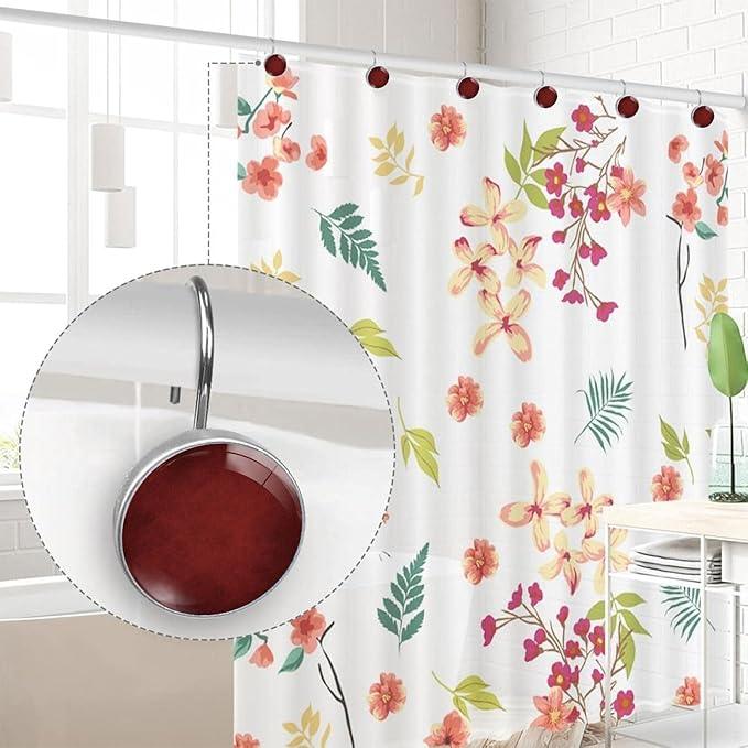 Red Shower Curtain Hooks Set of 12 Rustproof Metal Decorative Shower Hooks for Curtains Rods Shower Curtain Rings for Bathroom Living Room Bedroom - ModernBath