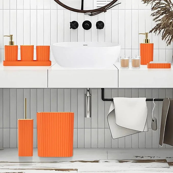 XLHOMO Bathroom Accessories Set - Gorgeous Bathroom Set, 10PC Orange Bathroom Accessory Set, Orange Bathroom Sets, Toilet Brush, Trash Can & Soap Dispenser - ModernBath