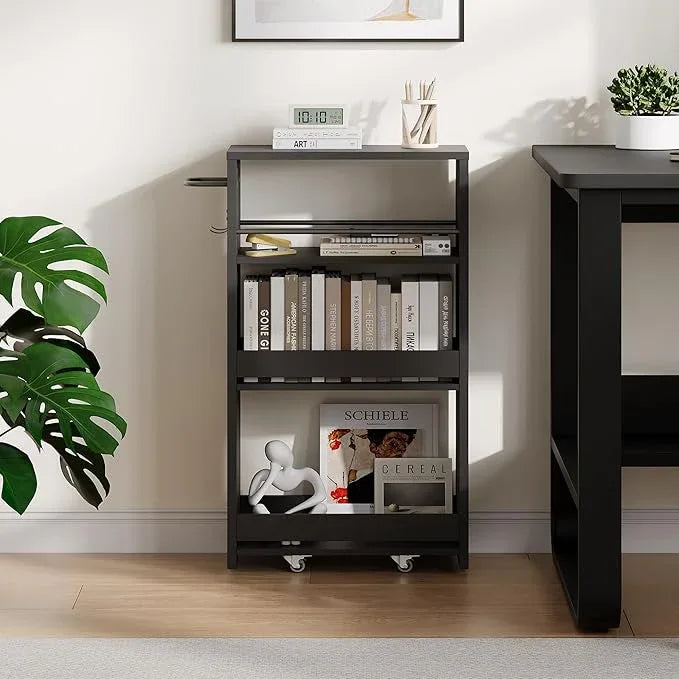 ChooChoo 4-Tier Slim Storage Cart with Handle, 7.87" W Rolling Utility Cart on Universal Wheels, Kitchen Cart Mobile Shelving Organization for Laundry Room, Bathroom & Narrow Places, Black - ModernBath