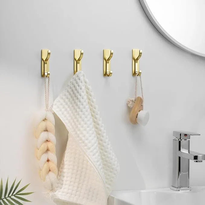 pickpiff Adhesive Wall Coat Hooks - Heavy Duty Stick-On Door Hanger, Metal Hook for Hanging Towel,Purse, Robe, Backpack, Jacket, Clothes - for Bathroom,Dorm, Closet, Kitchen - Gold, 6 Pack - ModernBath