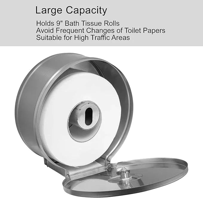 Commercial Jumbo Toilet Paper Dispenser, Wall Mount Stainless Steel 9 Inch Roll Toilet Paper Holder Bath Tissue Dispenser Lock Key (Brushed) - ModernBath