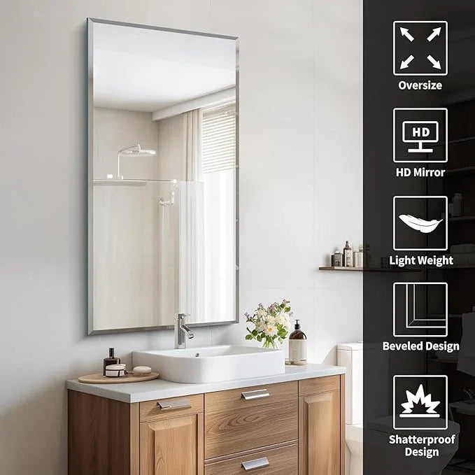 CILIBER Beveled Mirror, 24x48 Beveled Bathroom Mirrors for Over Sink, Upgraded Shatterproof Beveled Frameless Vanity Mirror for Bathroom,Bedroom,Living Room and Entryway - ModernBath