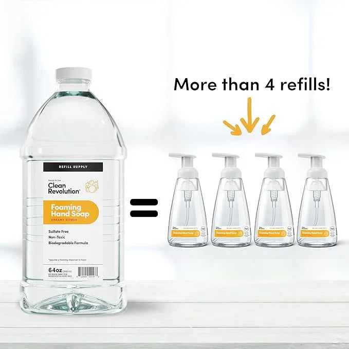 Clean Revolution Foaming Hand Soap Refill Supply Container. Ready to Use Formula. Dreamy Citrus Fragrance, 64 Fl Oz - Made in USA - ModernBath