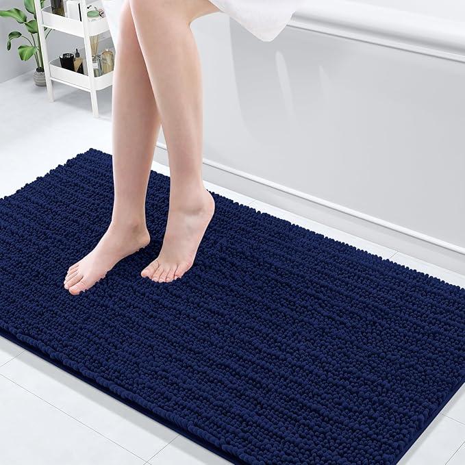 Arotive Luxury Chenille Bathroom Rug Mat, Extra Soft Thick Absorbent Shaggy Bath Rugs, Non-Slip Machine Wash Dry, Plush Bath Mats for Bathroom, Shower and Tub, 60x24, Navy - ModernBath