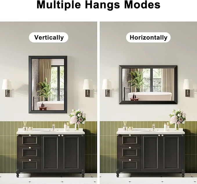 Black Bathroom Mirror for Over Sink, 22x30Inch Thick Anti-Rust Metal Frame, Rectangle Decorative Wall Mirror with HD Tempered Glass Horizontal or Vertical Mount for Vanity, Bedroom, Living Room - ModernBath