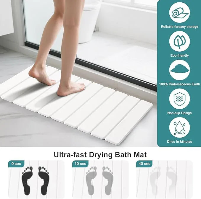 zmnklry Stone Bath Mat for Bathroom, Quick Dry Stone Drying Mat, Foldable Bathmats for Bathroom, 23.6 x 15.4 inch (White) - ModernBath