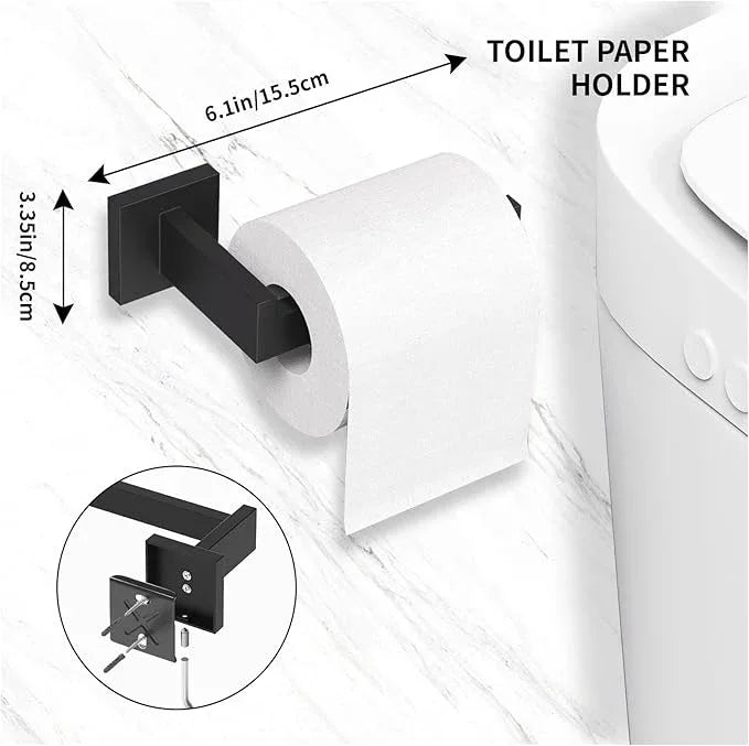 5-Pieces Matte Black Bathroom Accessories Set, 23.6 Inch Bath Towel Bar Set, SUS 304 Stainless Steel Bathroom Hardware Set, Towel Racks for Bathroom Wall Mounted. - ModernBath