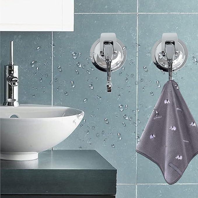 Suction Cup Hooks - Heavy Duty Glass, Reusable, No Hole Punched, for Bathroom Robe & Garland (Silver, 4 Pack) - ModernBath