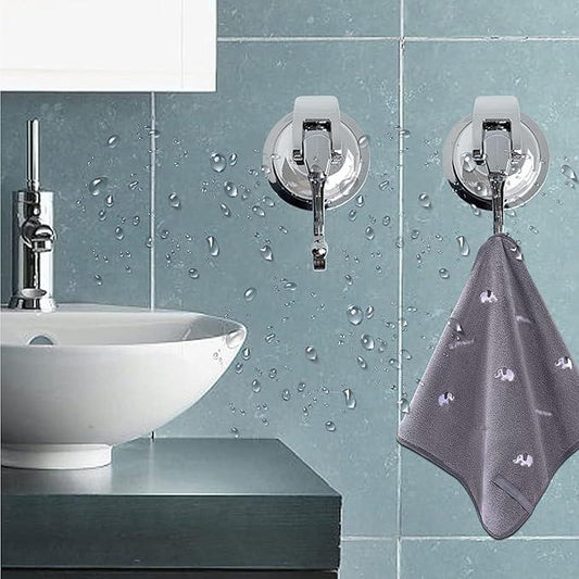 Suction Cup Hooks - Heavy Duty Glass, Reusable, No Hole Punched, for Bathroom Robe & Garland (Silver, 4 Pack) - ModernBath