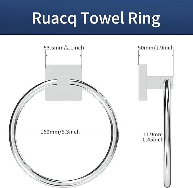 RUACQ Towel Ring for Bathroom 2pcs,Square Base Hand Towel Holder Hangers Wall Mount,Heavy Duty,Stainless Steel(Chrome) - ModernBath