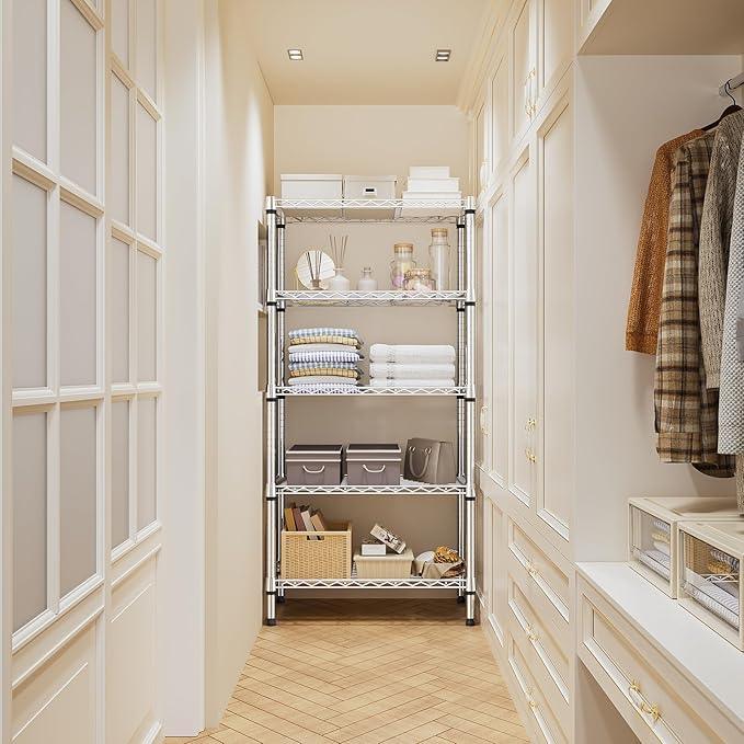 1250 lbs 5 Tier Shelf Metal Storage Shelves Shelving Wire Rack Heavy Duty Closet Organizers for Garage Kitchen Bathroom Laundry Chrome 13.8" D x 29.5" W x 59.5" H - ModernBath