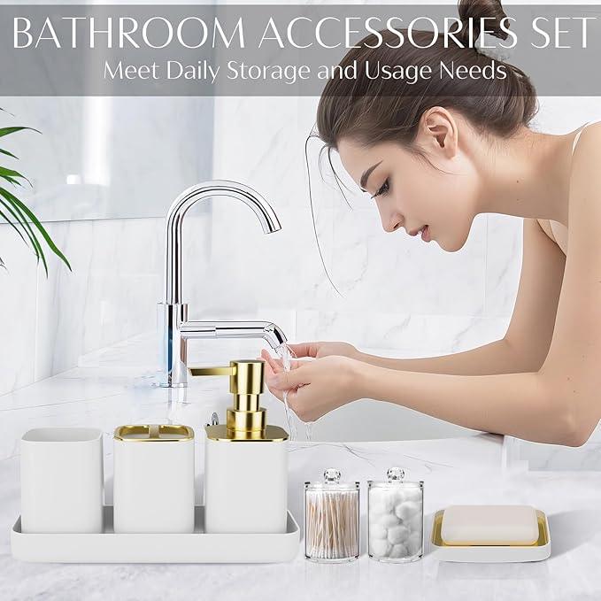 9PCS Bathroom Accessory Set, White Bathroom Set, Bathroom Accessories Set Complete with Trash Can, Toothbrush Holder, Soap Dispenser, Toilet Brush, Bathroom Decor - ModernBath