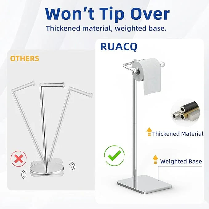 RUACQ Toilet Paper Holder Stand, Bathroom Toilet Paper Roll Holder Free Standing, Toilet Tissue Holder Stand with Post Pivoting Design, Stable Weighted Base, SUS304 Stainless Steel (Chrome) - ModernBath
