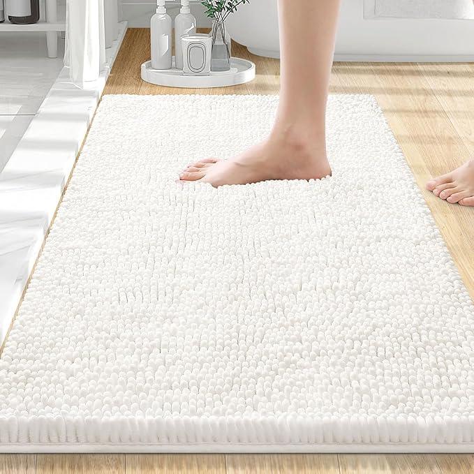 Smiry Luxury Chenille Bathroom Rugs 30x20, Extra Soft and Absorbent Shaggy Bath Mat, Machine Washable, Non-Slip Plush Carpet Runner for Tub, Shower, and Floor, Home Decor Accessories, Ivory - ModernBath