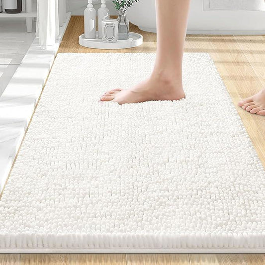 Smiry Luxury Chenille Bathroom Rugs 30x20, Extra Soft and Absorbent Shaggy Bath Mat, Machine Washable, Non-Slip Plush Carpet Runner for Tub, Shower, and Floor, Home Decor Accessories, Ivory - ModernBath