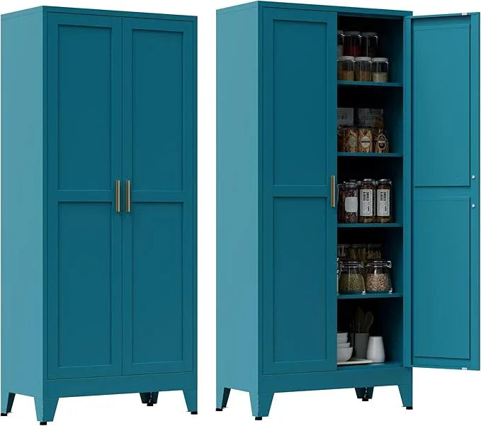 71” Tall Pantry Storage Cabinet, Kitchen Cabinets, Metal Cupboard with 4 Adjustable Shelves for Dining Room, Bathroom, Living Room - ModernBath