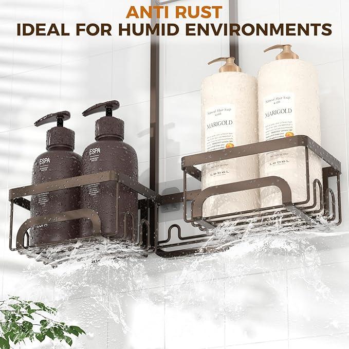 REINHARDT Shower Caddy Hanging for Handheld Showerheads Adjustable Split Shower Caddy, Rustproof Shower Organizer with Hooks for Razor Over the Head Caddy with Soap Holder Bathroom Accessories, Bronze - ModernBath
