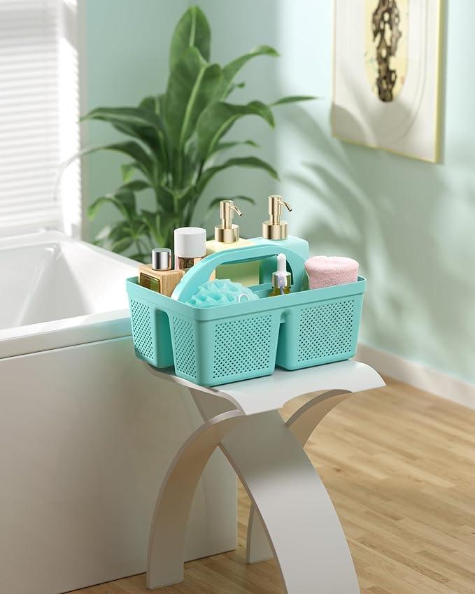 MLIKLU 4 Pack Portable Shower Caddy, Integrated Handle, Reinforced Plastic, Quick-Dry Ventilation Holes, Multi-purpose Storage Basket for Home, Dorm and Bathroom, Kitchen, Under Sink Storage, Cyan - ModernBath