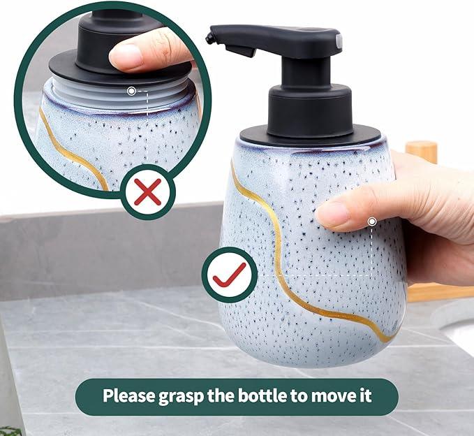 BosilunLife Automatic Soap Dispenser Bathroom - Liquid Hand Free Dispenser Smart Electric Ceramic Lotion Soap Dispenser Touchless with Waterproof Pump Rechargeable for Dish Soap, 17oz, Speckled Blue - ModernBath