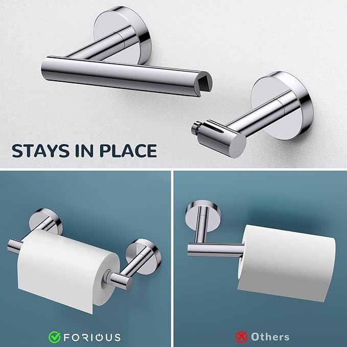 FORIOUS Toilet Paper Holder Wall Mount, SUS304 Stainless Steel Double Post Pivoting Tissue Roll Holder and Hand Towel Ring Set for Bathroom, RV, Bathroom Hardware Accessories Set, Chrome - ModernBath