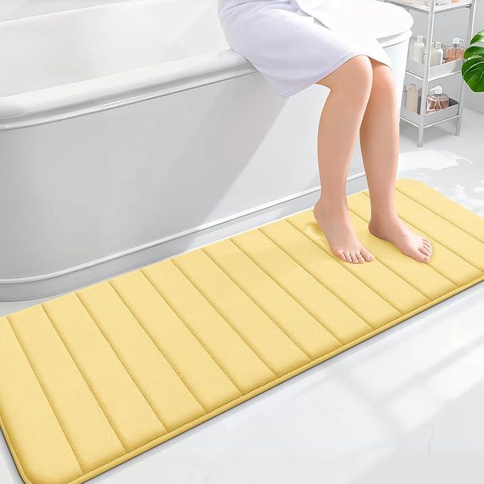 OLANLY Memory Foam Long Bathroom Rugs Runner 59x20, Super Soft Absorbent Bath Mat, Quick Dry, Machine Washable Shower Floor Rugs, Bathmat Carpet, Bathroom Home Decor Accessories, Yellow - ModernBath